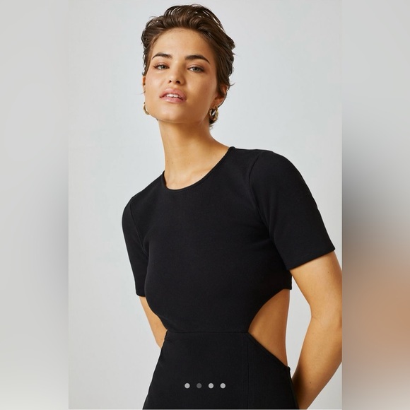 Bordeaux Cutout A-Line Midi Dress in Black - Picture 3 of 6